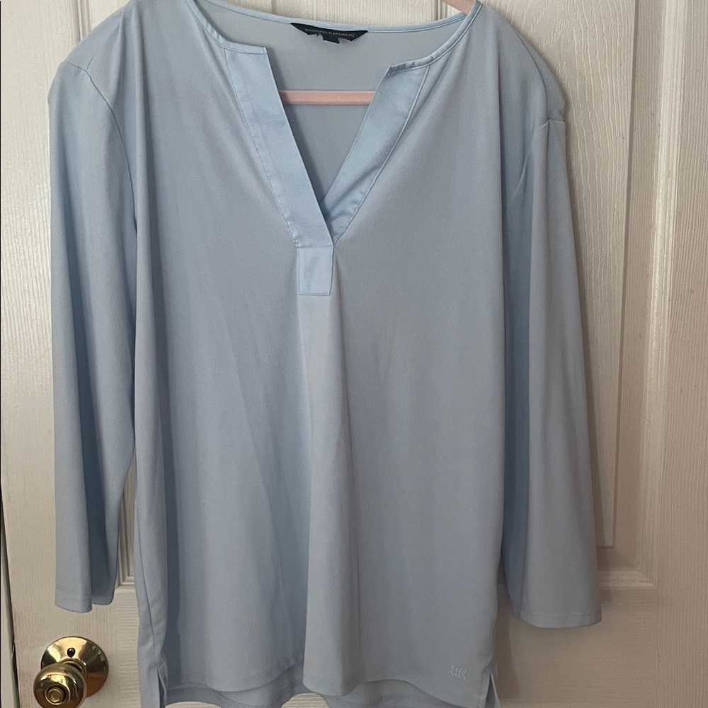 Banana Republic feminine, elegant Pale Blue V-Neck Long Sleeve blouse